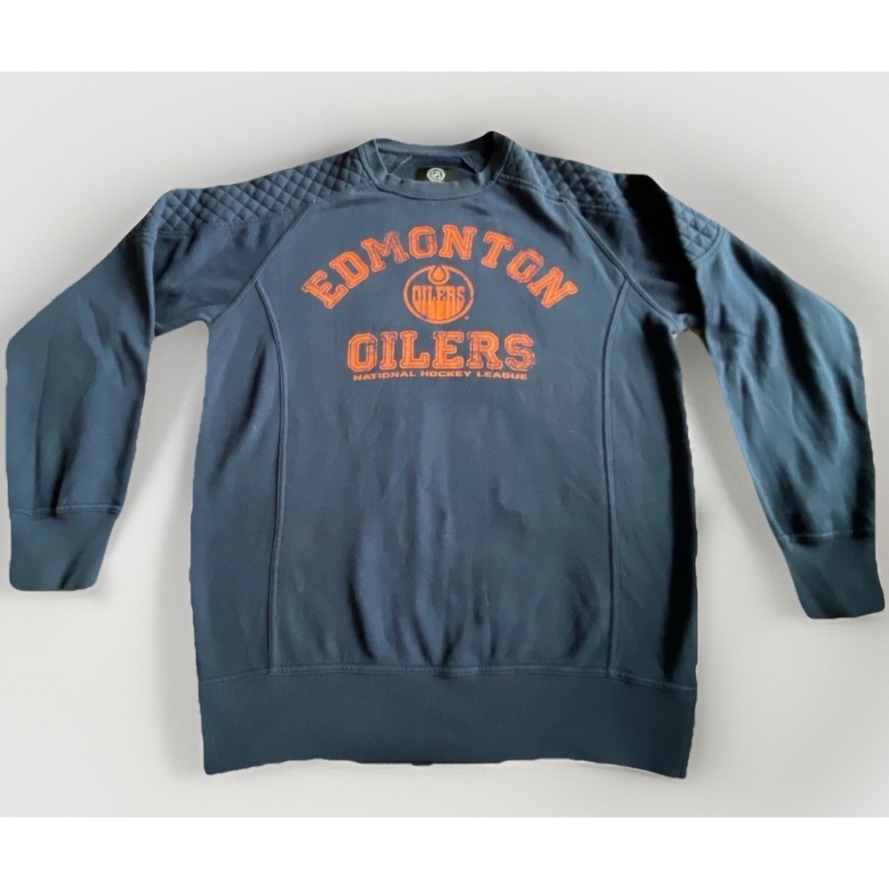 Edmonton Oilers NHL Quilted Crewneck Sweatshirt Men's L Pullover Blue EUC